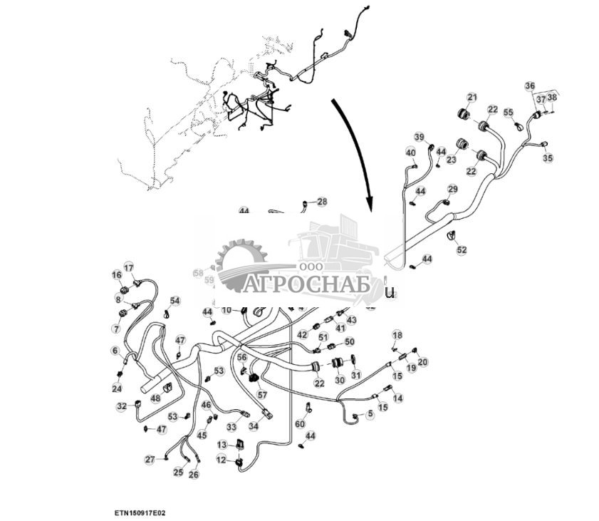 Жгут проводов шасси, с системой автоматического управления AutoTrac™ и резервным насосом, 15,0 L, двигатель FT4 (34) (804101 - ) - ST908996 232.jpg